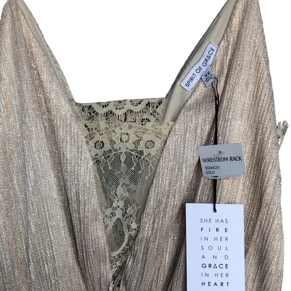 SPIRIT OF GRACE Elegant Gold Cream Women Dress.Shimmer N.W.T. Size XS. Waist Tie - Picture 4 of 13